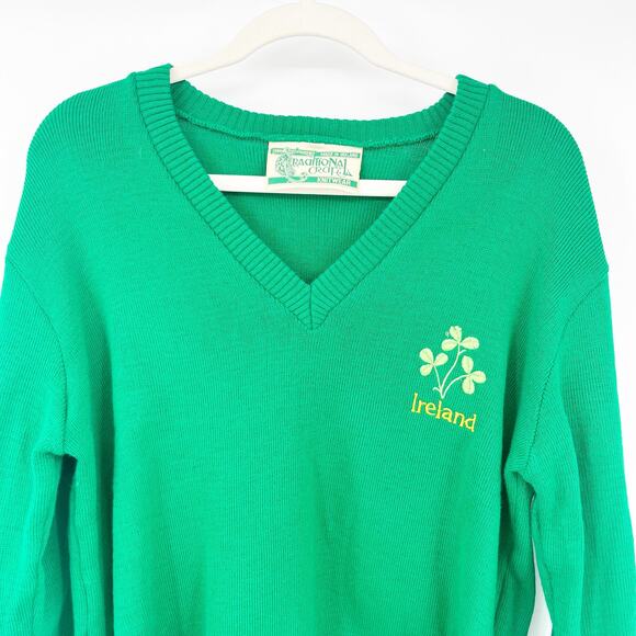Traditional Craft Mens Vintage Preppy Clover Ireland Sweater Size M Kelly Green - Picture 2 of 7